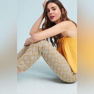 Anthropologie Chino khaki & gold embroidered relaxed pants